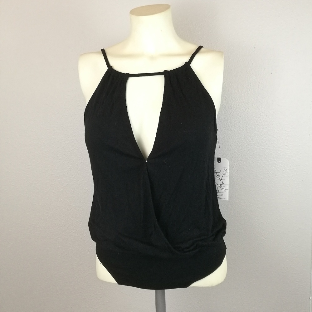 NWT MELROSE & MARKET Bodysuit Wrap Front Black XS